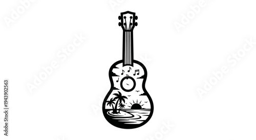 Guitar with tropical island design.