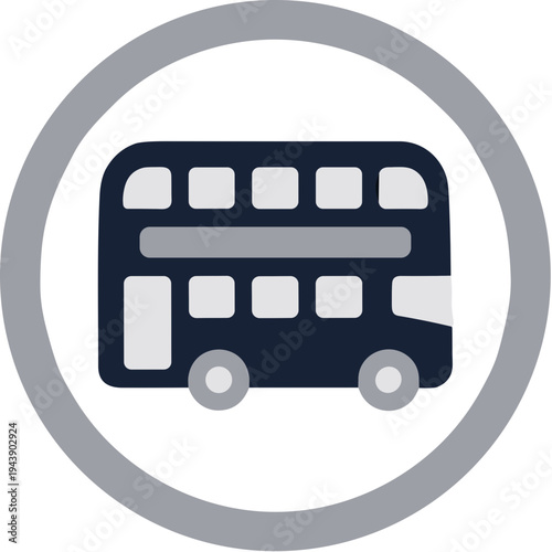 Flat Design Double Decker Bus Inside Circle Shape Travel Icon