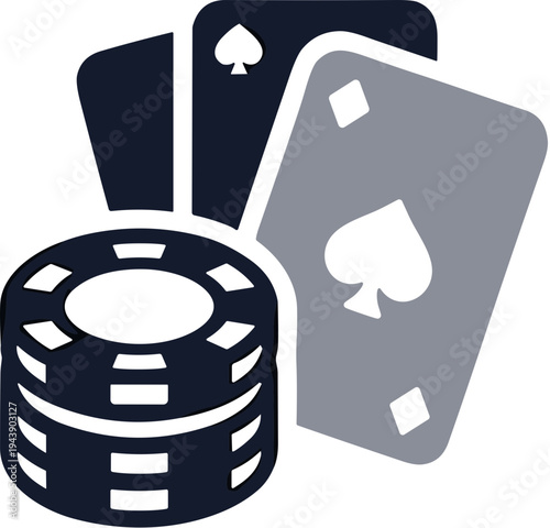 Modern Simplified Playing Card and Casino Chip Icon Illustration Design