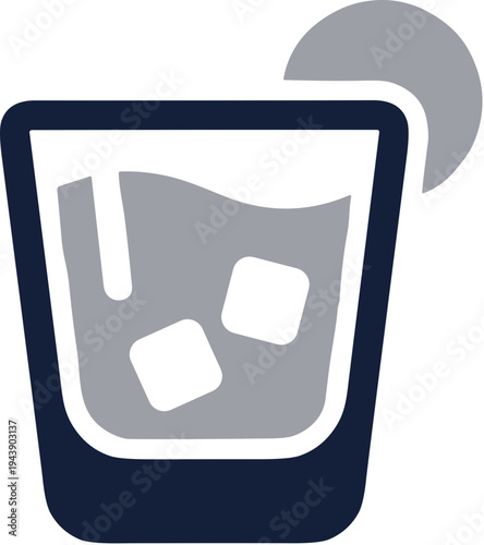 Simple Flat Cocktail Glass Drink with Ice Cubes and Lemon Slice Illustration