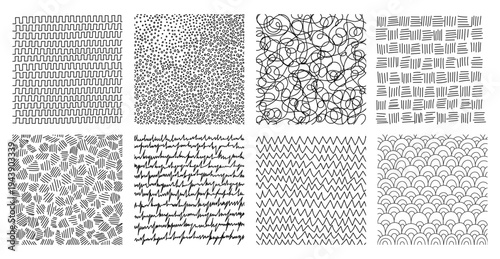 Crosshatch textures featuring hand-drawn line work and doodle pattern vector illustration set. Pencil sketch hatching with geometric grunge strokes, dots, and vintage scribble elements for background.