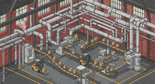 Industrial Factory Interior Machinery.