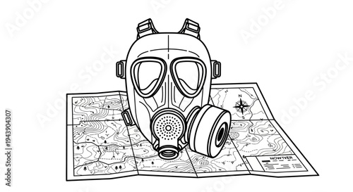 Gas Mask and Map - Survival, Exploration, and Emergency Preparedness Concept
