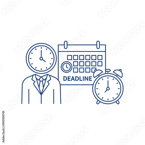 Business man with clock head and deadline calendar concept.