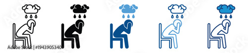 Depression icon set in multiple style collection