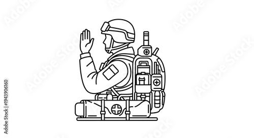Medic Soldier with Medical Bag and Stretcher, Military Medical Aid, Combat Casualty Care