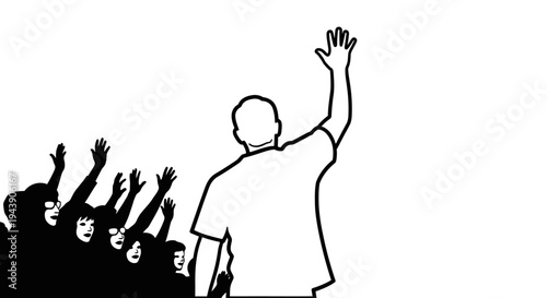 Man Waving Hand to Crowd, Leadership, Unity, Support, Celebration, Audience