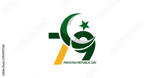 Pakistan Republic Day Celebration Icon Green Crescent Star Flag National Day Patriotic Celebration Concept Vector Illustration