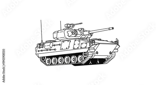 Military Armored Vehicle Line Drawing Illustration - Tank