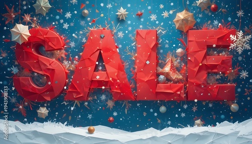 Winter sale banner with origami snowfall and festive seasonal promotion design