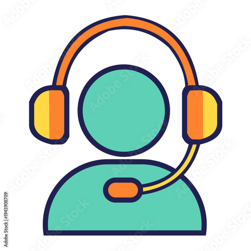 Customer support headset service icon flat color