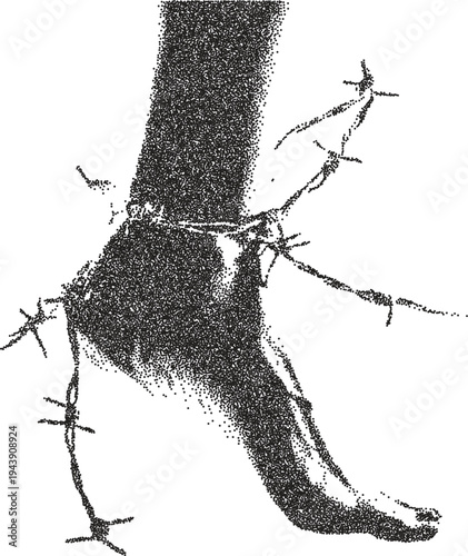 Foot vintage y2k stipple art, step halftone stipple brutalist retro vector png with transparent background, stride 2000s aesthetic photocopy effect tattoo