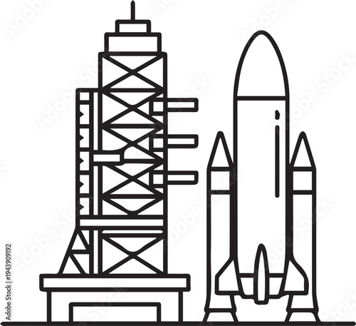 Vector illustration of a rocket and launchpad