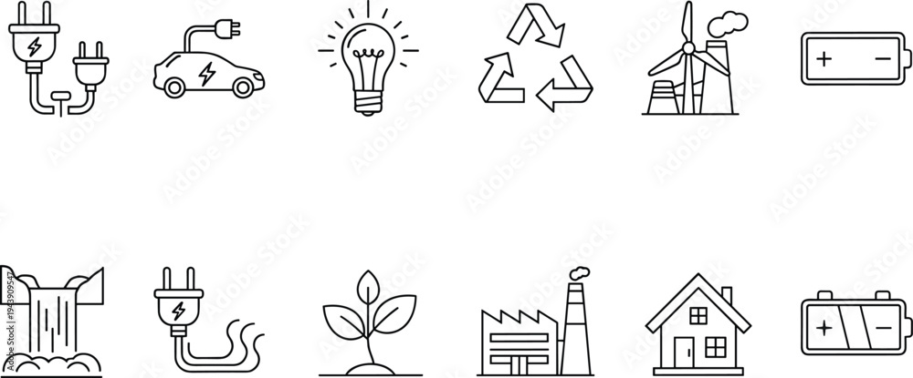 Fototapeta premium Illustrations of various renewable energy sources and power concepts