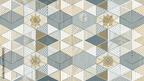 Modern Abstract Geometric Pattern with Gold and Teal Accents