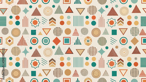 Retro Geometric Shapes Pattern on Light Background