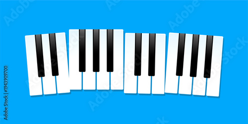 Piano keys over blue flat vector illustration. Piano keys abstract art illustration for concert sign. Vector picture in flat style