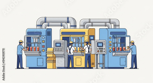 Industrial Factory Machinery Workers.