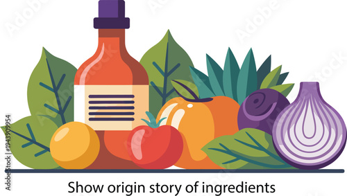 Ingredients Organic Vegetables Farm Fresh Bottle Tomato Onion Healthy Natural