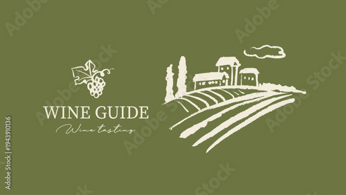 Wine sketch logo in crayon hand drawn graphic style. Retro grapes drawing. Menu design, winery sign, vineyard emblem, alcohol bar symbol. Vector illustration