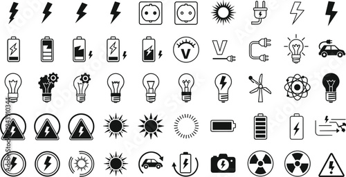 Collection of diverse electrical and energy-related icons and symbols