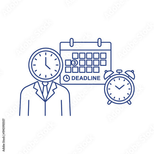 Business man with clock head and deadline calendar concept.