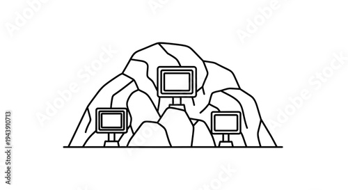 Monitors on Mountain Peaks: Digital Technology and Remote Access Concept