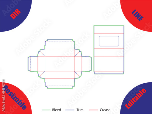 Envelope and card template with bleed trim and crease lines