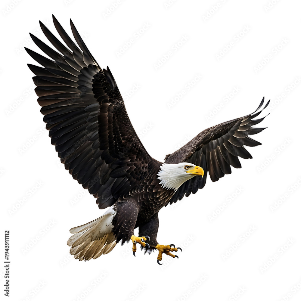 Obraz premium Bald eagle in flight isolated on transparent background