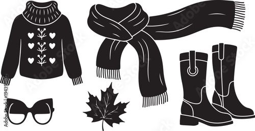 Autumn Fashion Accessories and Clothing Vector Illustration Set