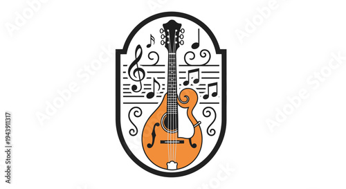 Electric Guitar with Music Notes Design.