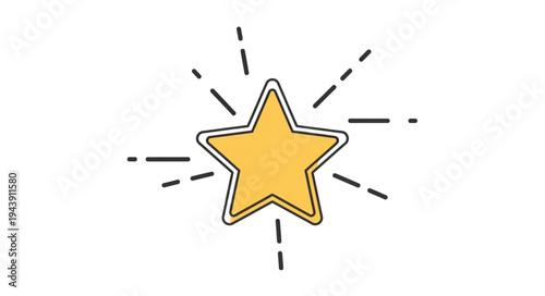 A bright yellow star with radiating lines on a white background.