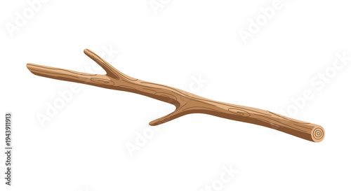 Simple illustration of a natural brown wooden tree branch with small twigs extending from the main limb against a clean white backdrop.