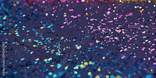 Abstract colorful splashes and spots on a dark purple background