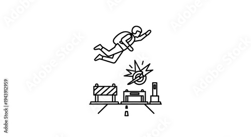 Skydiver Jumps Over Road Obstacles with Explosion Effect