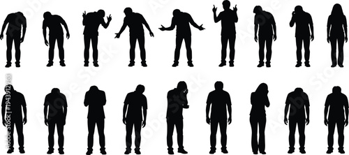 Diverse silhouettes of people in various dynamic and static poses