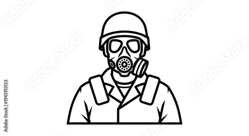 Soldier in gas mask and helmet, protective gear, chemical warfare, biohazard, military icon