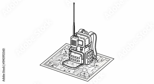 Tactical Backpack with Radio on Map - Military Communication Gear
