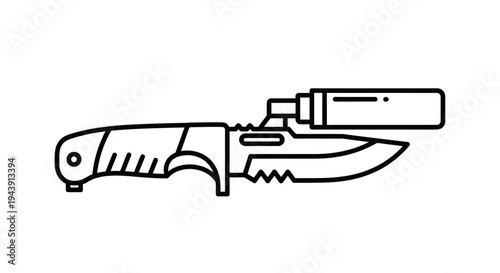 Tactical Knife with Torch Attachment - Line Art Icon