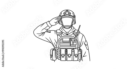 Soldier Saluting in Tactical Gear with American Flag Patch