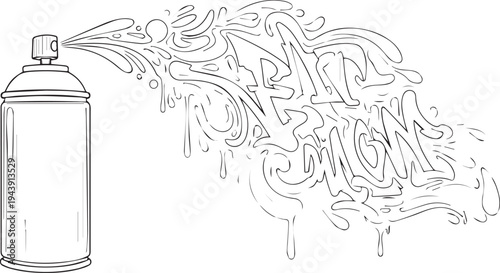 Vector illustration of spray can with graffiti, graffiti lettering