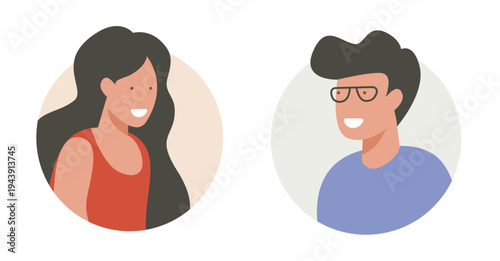 Avatar people profile man woman icon vector modern minimal sign symbol design, happy smile male female people characters faces set, user account boy girl doodle drawn cartoon illustration