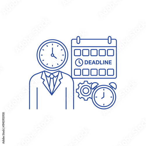 Business man with clock head and deadline calendar concept.