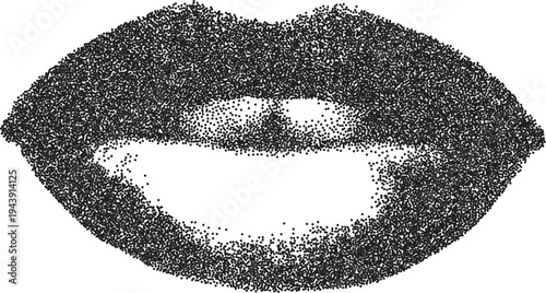 Mouth vintage y2k stipple art, lips halftone stipple brutalist retro vector png with transparent background, grin 2000s aesthetic photocopy effect tattoo