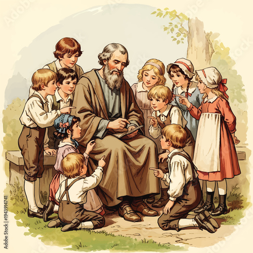 Jesus Teaching Children in Park