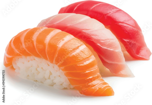 Salmon and Tuna Nigiri Sushi on White Background