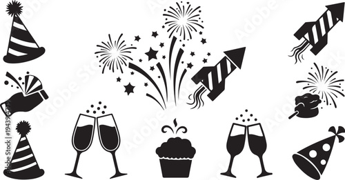 New Year's Eve Celebration Icons and Party Symbols