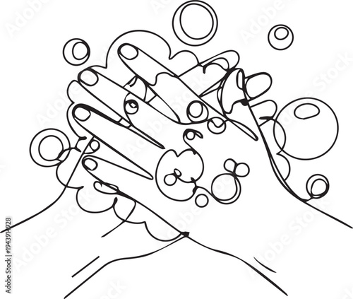 Vector illustration of hands washing with soap bubbles