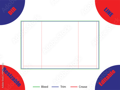 Rectangular layout with bleed trim and crease lines on white background