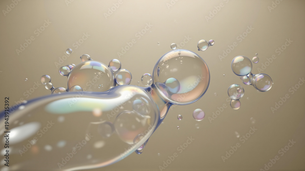 Fototapeta premium Dynamic Iridescent Bubbles Floating in Abstract Space